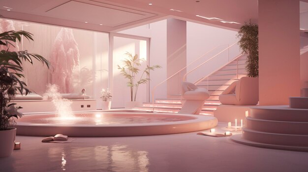 A photo of a spa interior with soft lighting