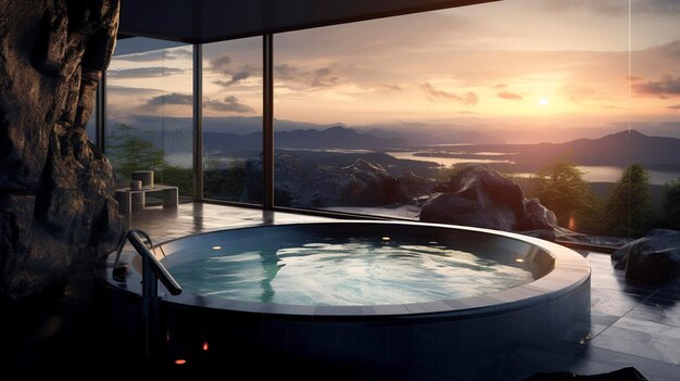 A photo of a spa jacuzzi with panoramic views