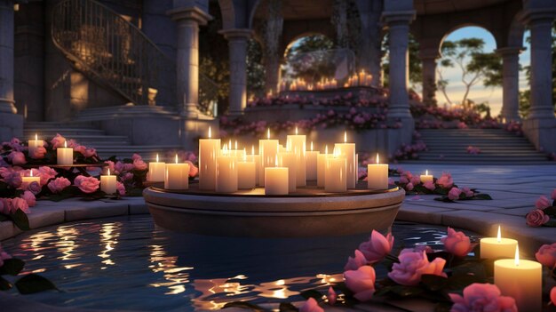 Photo a photo of a spa pool surrounded by candles and flowers