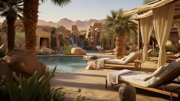 A photo of a spa retreat in a desert oasis