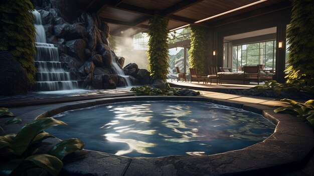 A photo of a spa's beautifully designed relaxation pool