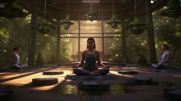 Фотография гида по медитации в спа-салоне, проводящего сеанс.