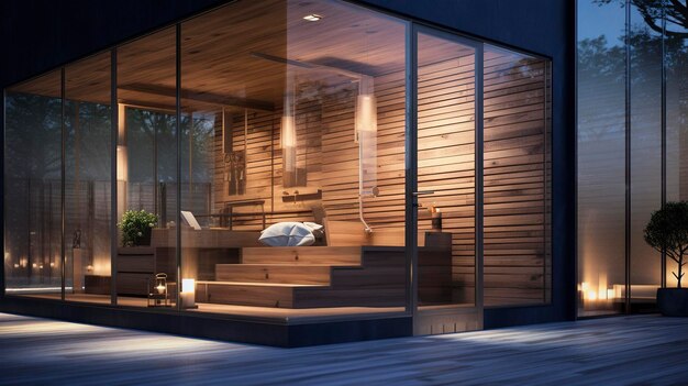 Photo a photo of a spa sauna with glass walls and modern design