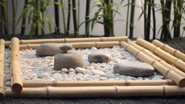 A Photo of a Spa Zen Garden with Bamboo and Pebbles