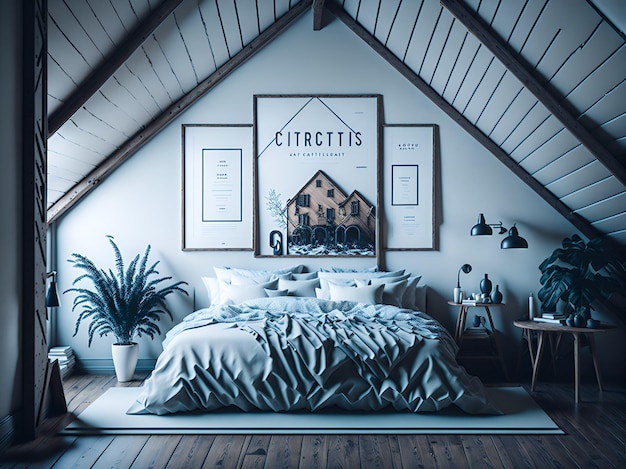 Фото просторной спальни с королевской кроватью в качестве центрального фокуса ИИ