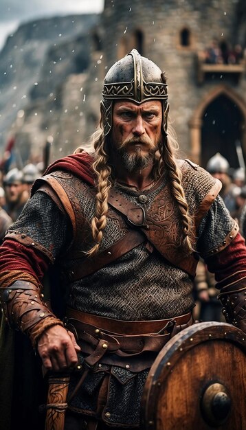 ヘルメットに赤い盾をかぶったスパルタの戦士の写真