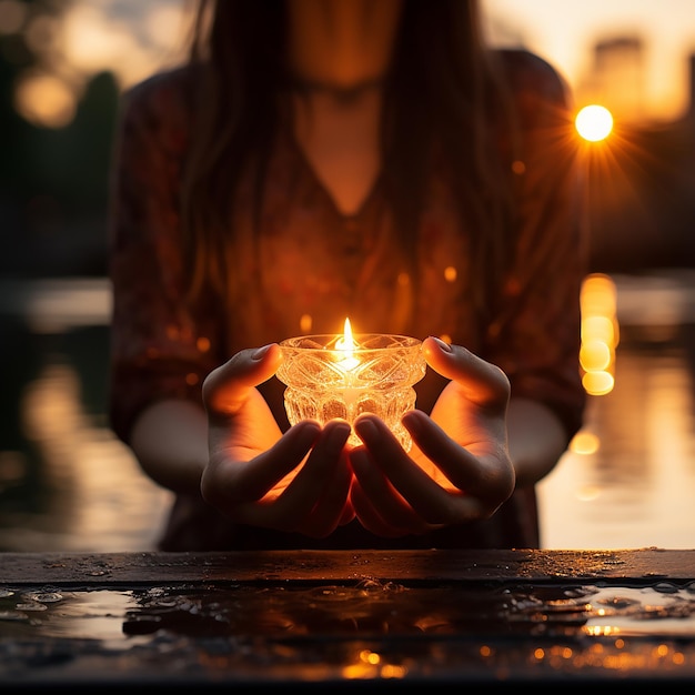 Foto foto preghiera spirituale mani sopra il sole splendere con sfocato bel tramonto