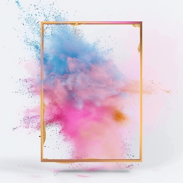 photo splashing colorful powder on frame on white background