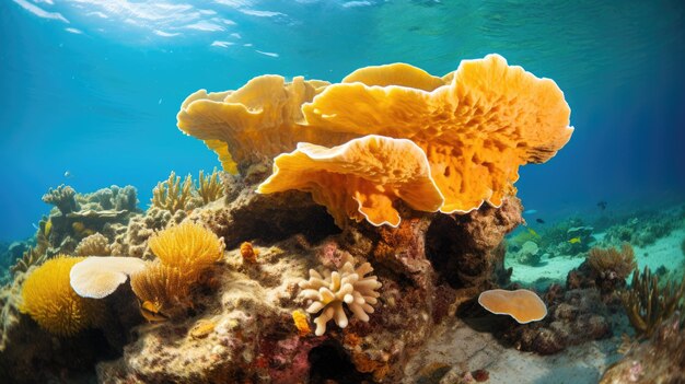 A photo of a sponge coral underwater ocean floor backdrop