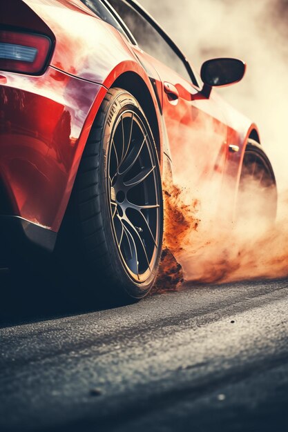 Photo photo of sport car tire with smoke during drift high quality photo