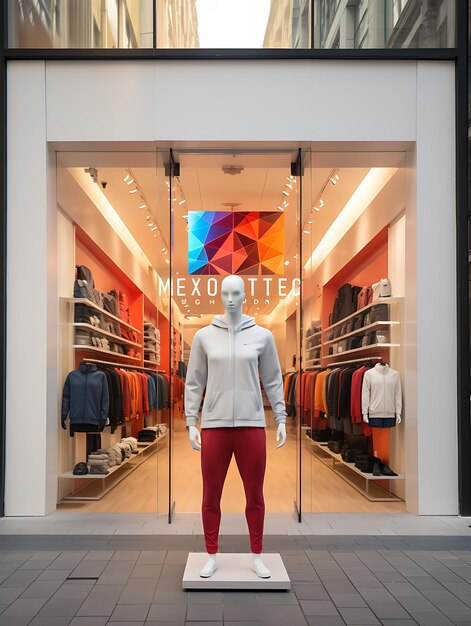 Photo of Sports Apparel Store Facade With Athletic Mannequins Energet Blank Clean Creative Design