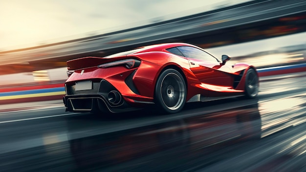 A photo of a sports car speeding on a track