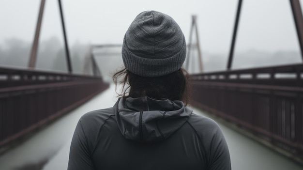 Photo of sporty woman walking towards the bridge