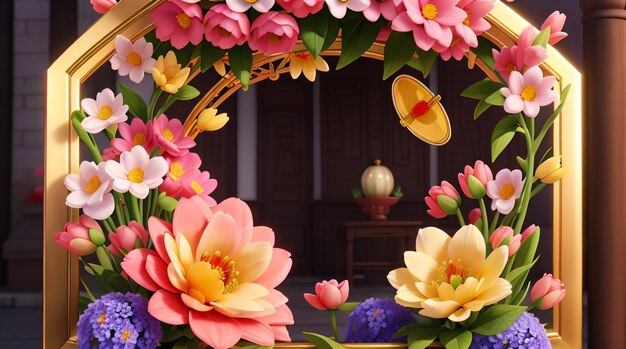 Photo spring festival floral frame 3d social media template