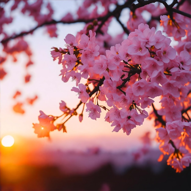 Photo a spring with beautiful flower in sunrise background