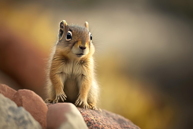 photo of a squirrel up close perched on a rock