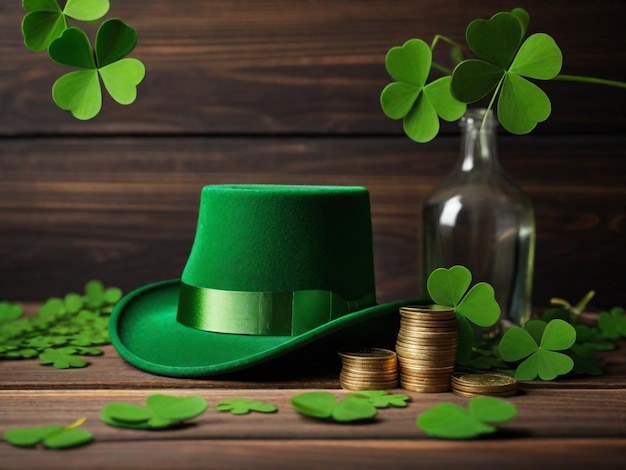 photo of st patricks day celebration with glasses of drinks and heap of coins