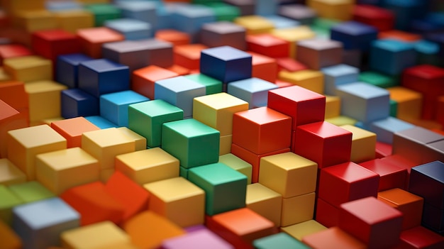 A photo of a stack of colorful building blocks