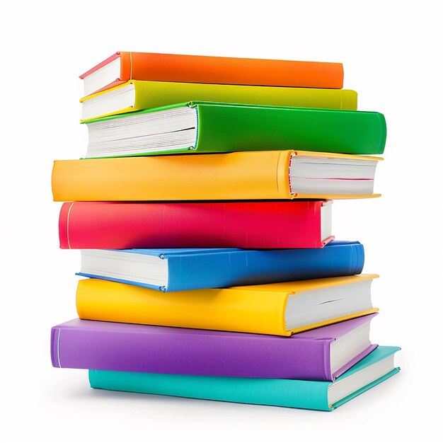 Photo photo of a stack of colorful school books on isolated white background