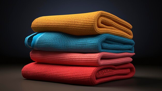 A photo of a stack of colorful sports towels