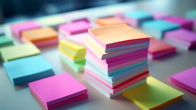 photo of a stack of colorful sticky notes and memo pads