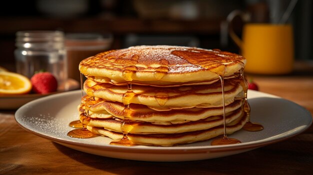 A photo of a stack of fluffy cinnamon pancakes