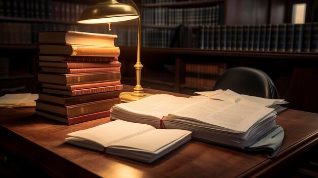 photo of a stack of legal pads and a classic desk lamp