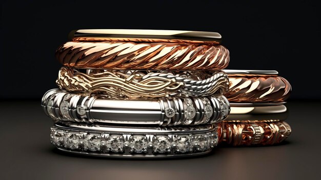 Photo a photo of a stack of stylish metal jewelry sets