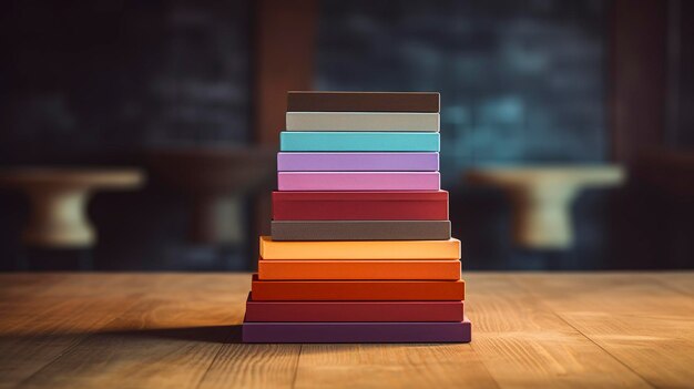 A photo of a stack of yoga blocks in a studio