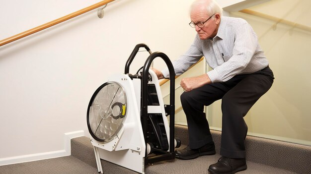 A Photo of a Stair Climber Machine in Use with Determined Expression