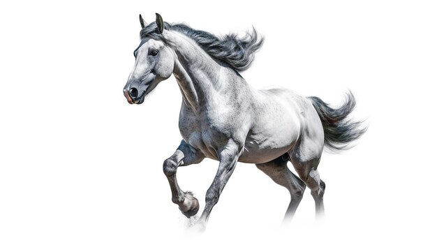 Photo photo of a stallion running on a white background generative ai