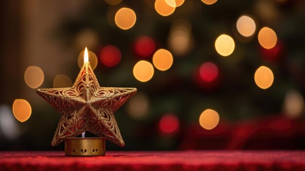 A photo of a star atop a christmas tree church backdrop