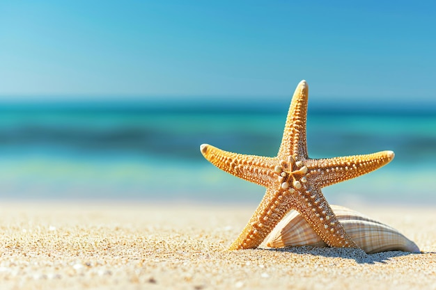 photo starfish on summer sunny beach at ocean