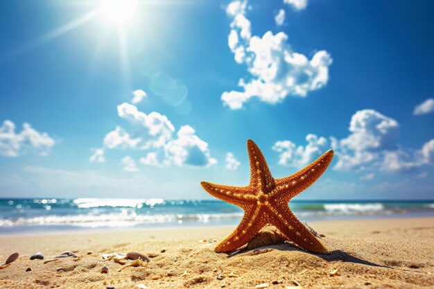 photo starfish on summer sunny beach at ocean