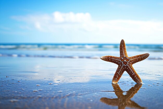 Звезда моря на летнем солнечном пляже у океана