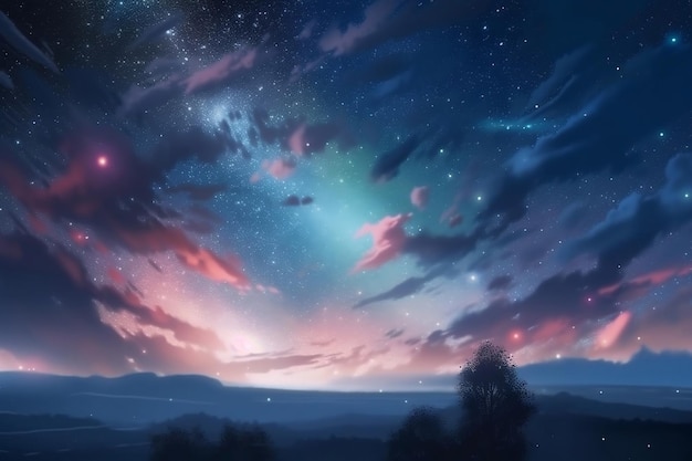 Фото звездное небо с облаками и галактика на заднем плане обои сгенерированы ai
