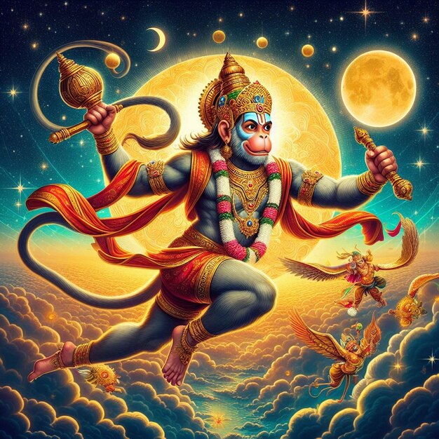 Foto statua fotografica di lord hanuman ji faccia generativa ai