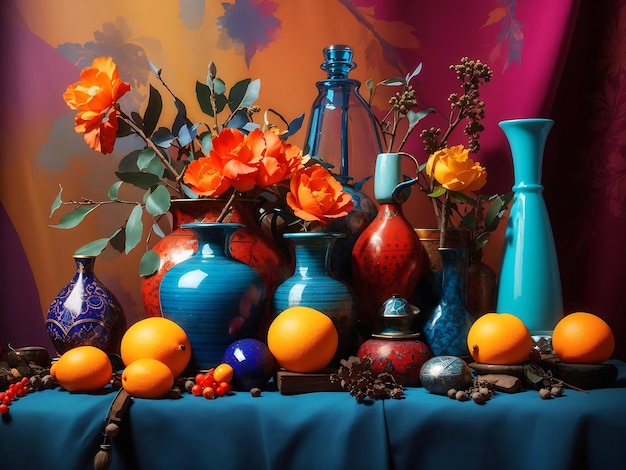 Фотонатюрморт с небольшими декоративными предметами ярких цветов