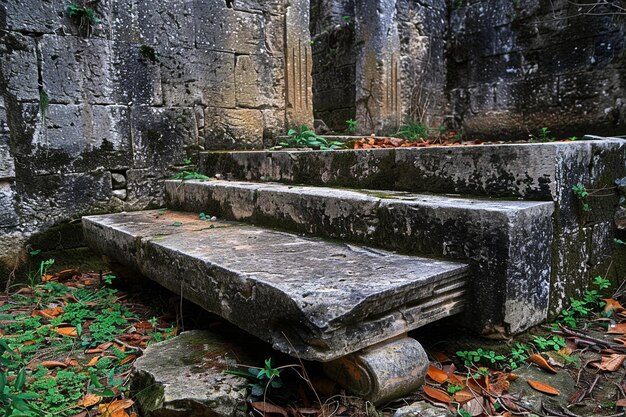 Photo of a stone podium in the ruins of an ancient civilization