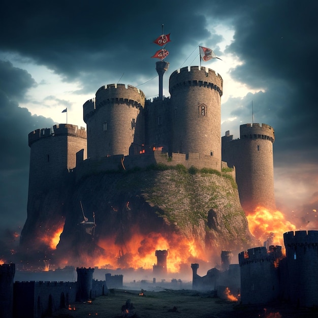 Фото Фото штурм средневекового замка крепости осада города хаос генеративный ai aig15
