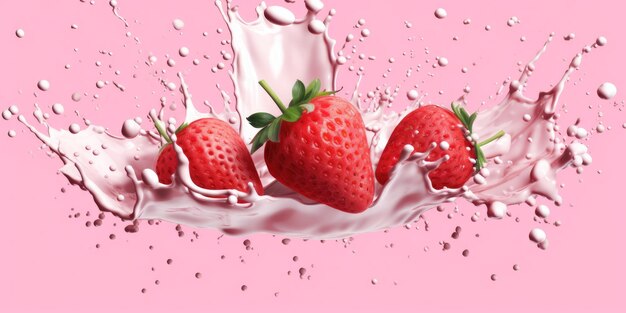 Photo strawberries in milk splash illustration