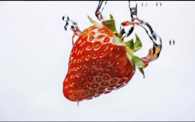 Photo of strawberry with strawberry juice with white background