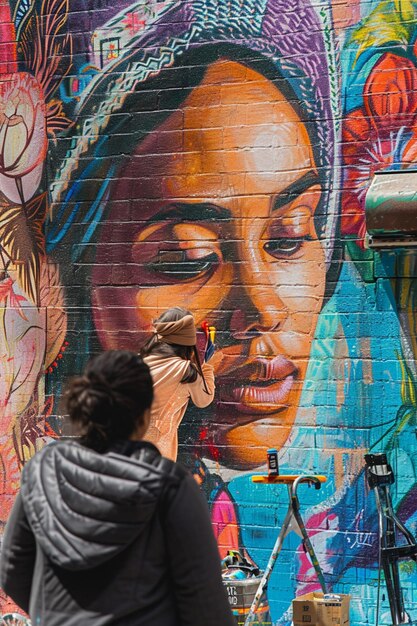 Photo a photo of a street artist creating a mural dedicated to womens day