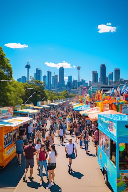 Photo of street food market in a bustling city square colorful food t concept ideas festive