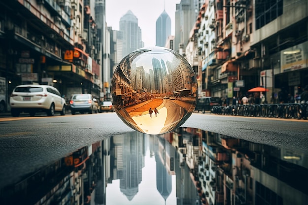 Foto foto vista di strada di hong kong e vetro di grattacieli