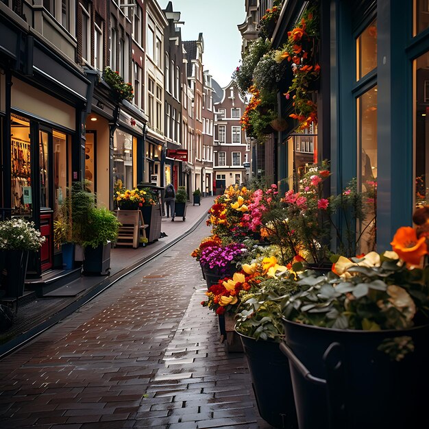 photo of the streets of Amsterdam beautiful flowers daylight Grachten