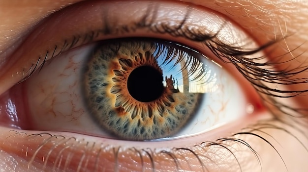 Photo of a striking blue and yellow eye in extreme closeup cinematic scene