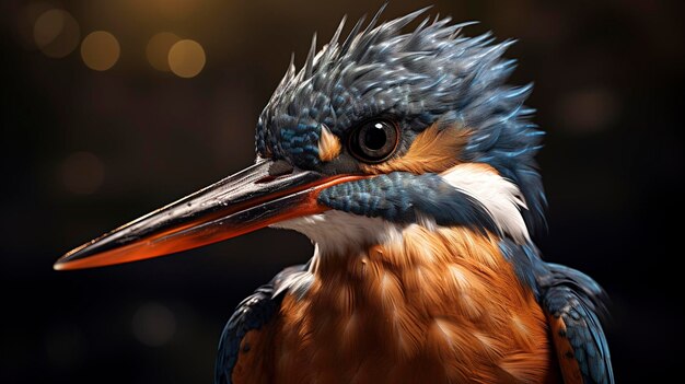 A photo of a striking closeup of a regal kingfisher