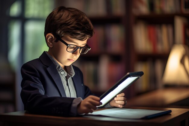 Photo photo of a student using a digital tablet for learning generative ai