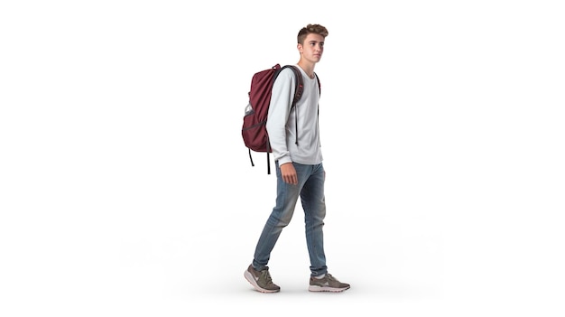 A photo of a student with a backpack on campus